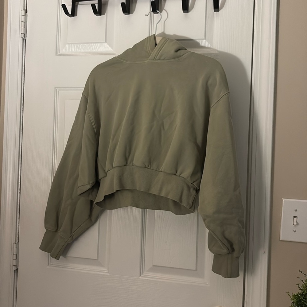 TNA Olive Green Cropped Hoodie Sweatshirt